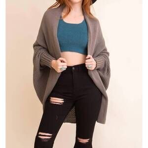 NEW LETO bat sleeve knit cardigan in mocha